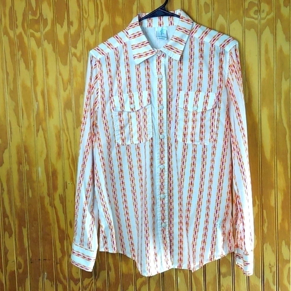Guy Harvey Red Fishing Long Sleeves Snaps Button Down Cotton Shirt